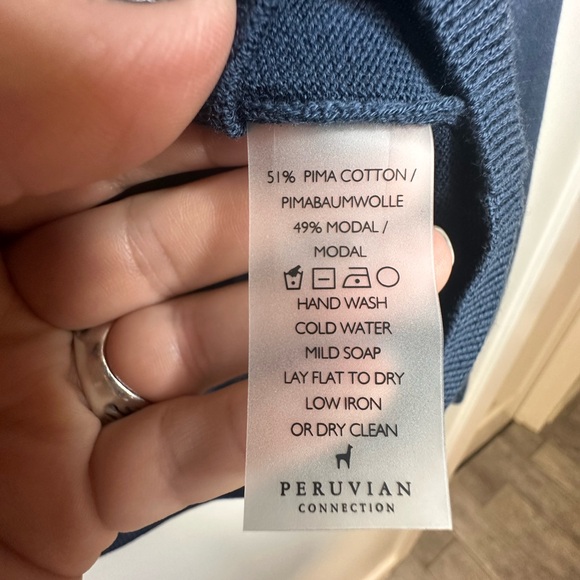 PERUVIAN CONNECTION Blue Pima Cotton Blend  Open Front Cardigan Sweater Size XL - Picture 14 of 14